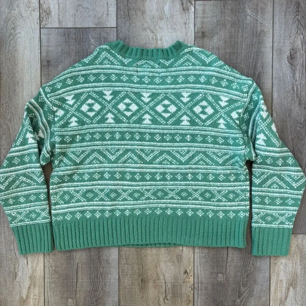 American Eagle Womens Green Fair Isle Crewneck Sweater Size L St. Patrick NWT - Picture 6 of 10